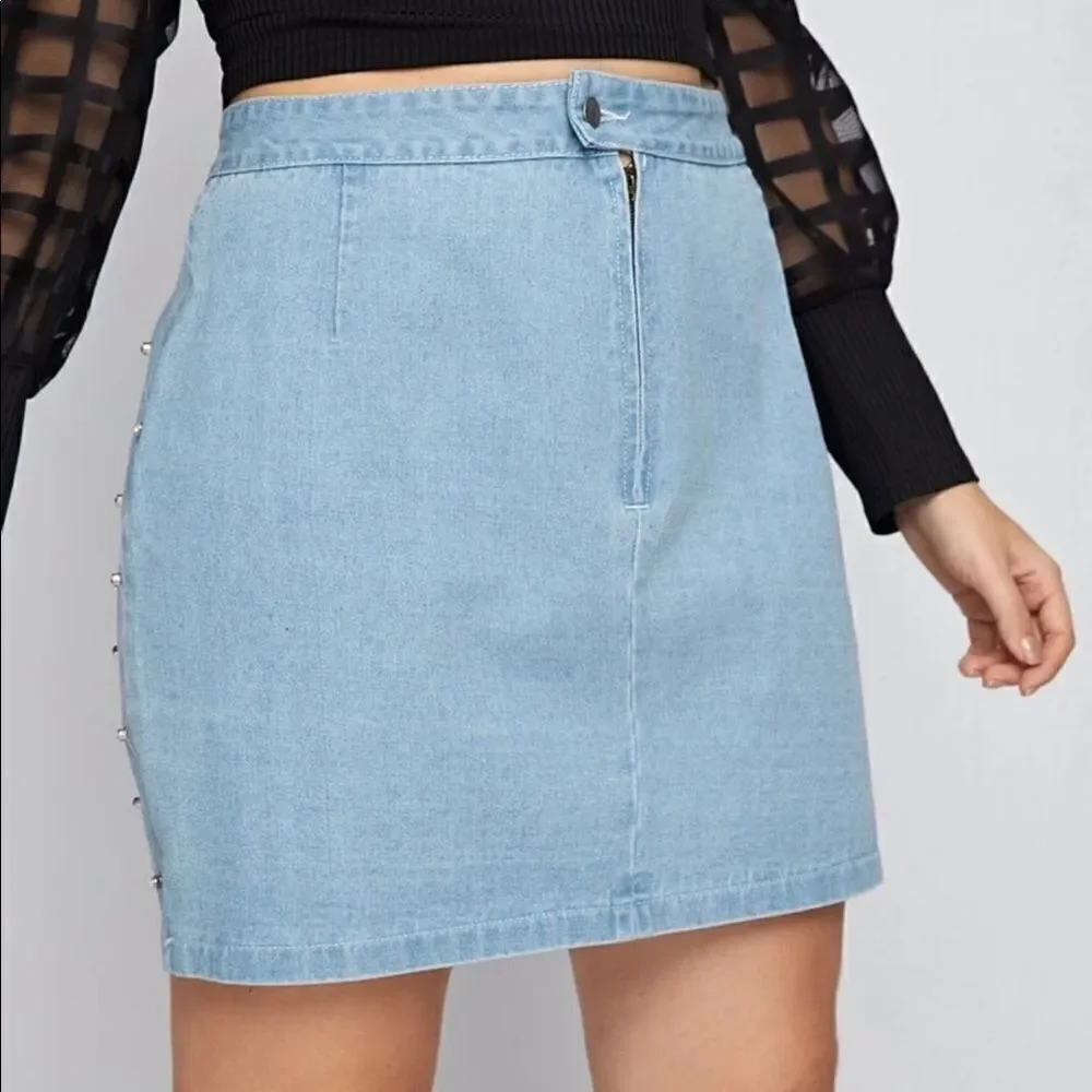 Rhinestone Embellished Denim Skirt